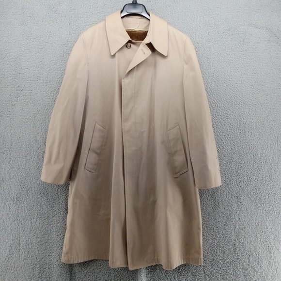 London Fog Coat Mens 42 Beige Khaki Faux Fur Lined Maincoat Button Up Trenchcoat - Picture 1 of 7